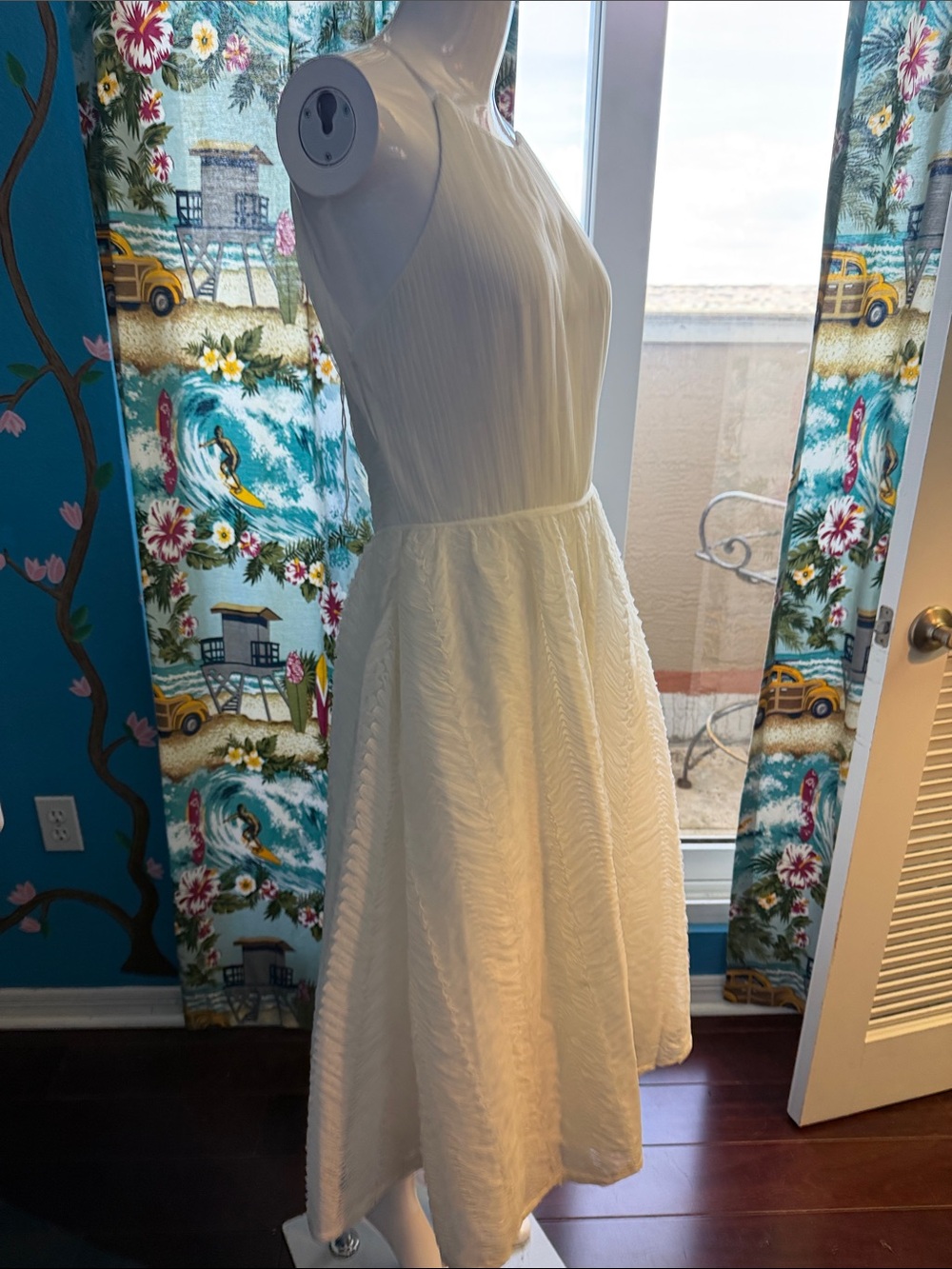 Elegant White Textured Fit-and-Flare Dress